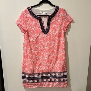 Costal Vineyard Vines Pink Floral Mini Dress with Black Trim